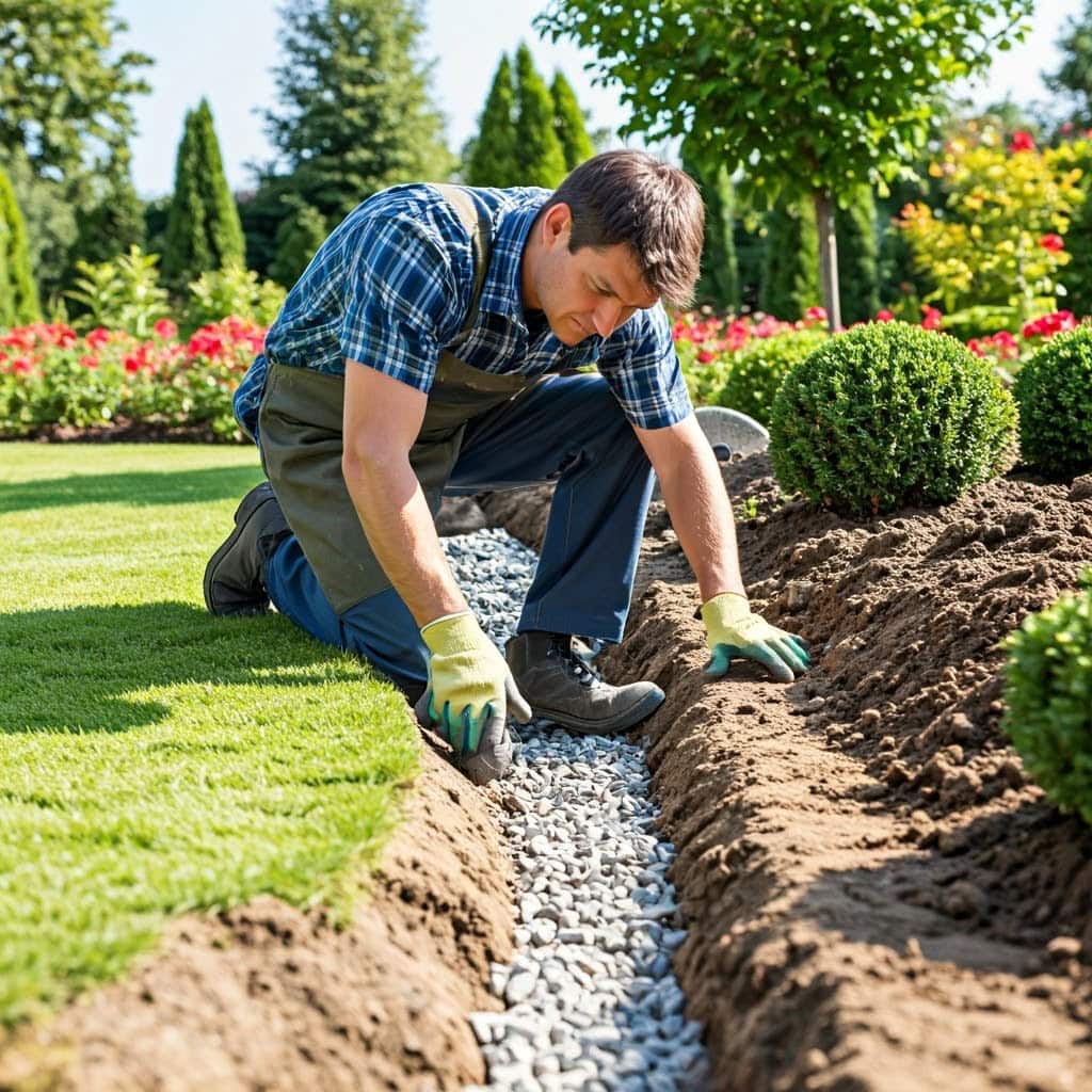 A,Landscape,Tradesman,Installing,A,French,Drainage,Channel